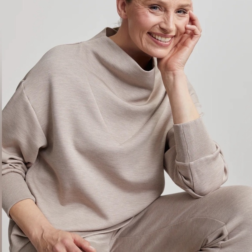 Varley Modena Longline Sweat Pullover, Taupe Marl, size L - Picture 3 of 7